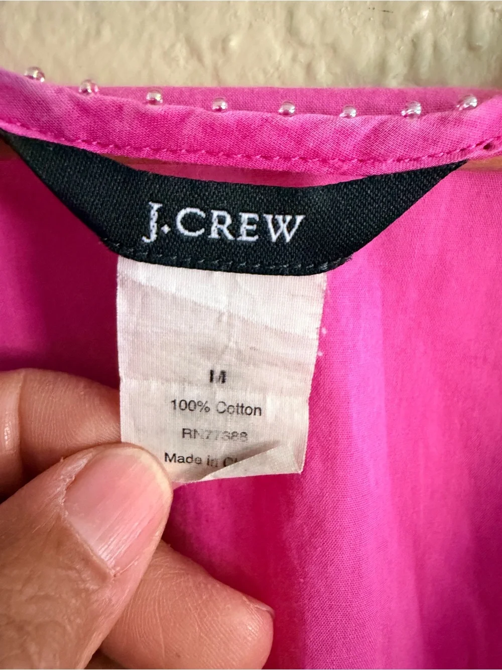 J. Crew V-Neck Tunic in Bright Pink beaded edges